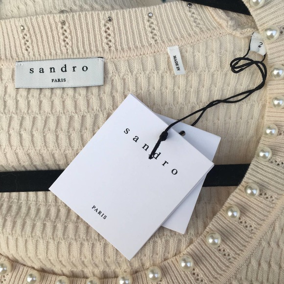 SANDRO Beaded Sweater Pearl Embellished Knit Top - Picture 7 of 8